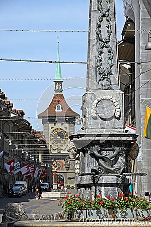 Town centre of Berne, Switzerland at dusk Stock Photo