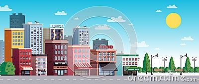 Town City Street Summer illustration Vector Illustration