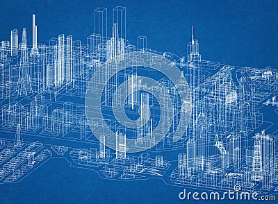 Town Concept Architect Blueprint Stock Photo