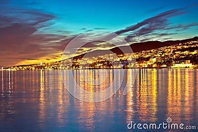 Town of Crikvenica waterfront evening sunset view Stock Photo