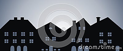 Dark city, black silhouette of houses, eps. Vector Illustration