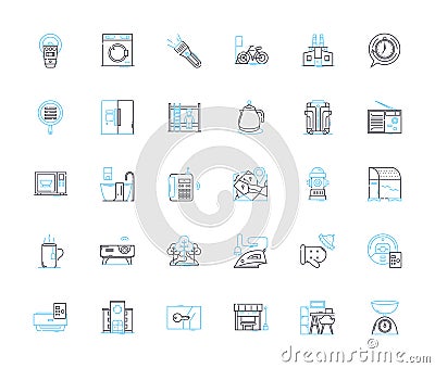 Town domicile linear icons set. Suburb, Haven, Neighborhood, Community, Cityscape, Village, Locality line vector and Vector Illustration