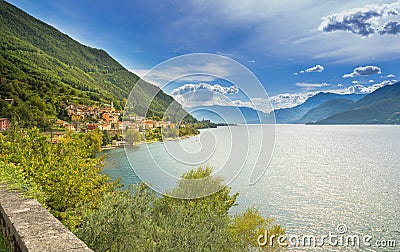 Town of Dorio along the coast of Lake Como on a sunny day. Stock Photo