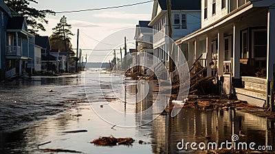 Town engulfed by storm driven floodwaters Stock Photo