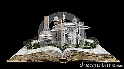 Town growing from old book concept construction composition Stock Photo