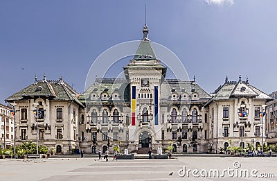 The facade of the Administrative Palace of Craiova (today Dolj Prefecture and County Council), Romania Editorial Stock Photo