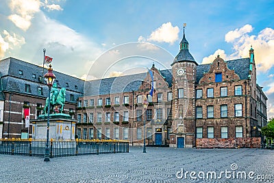 Town hall in Dusseldorf and statue of an Wellem, Germany Stock Photo