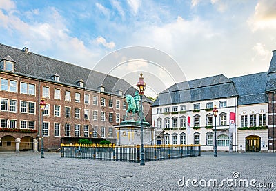 Town hall in Dusseldorf and statue of an Wellem, Germany Stock Photo