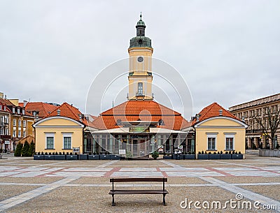 Town hall, Esperanto restaurant and cafe in BiaÅ‚ystok, Kosciusko market square, Poland Editorial Stock Photo