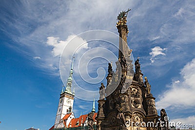 Town hall and Holy Trinity Column, Olomouc, Czech Republic Stock Photo