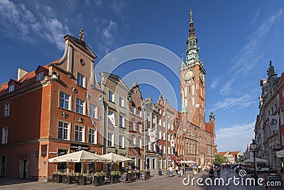 Town Hall located on Dluga street Long lane in old town of Gdansk, Poland Editorial Stock Photo