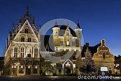 Town Hall in Mechelen during Christmas in Belgium Stock Photo