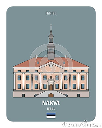 Town Hall in Narva, Estonia. Architectural symbols of European cities Vector Illustration