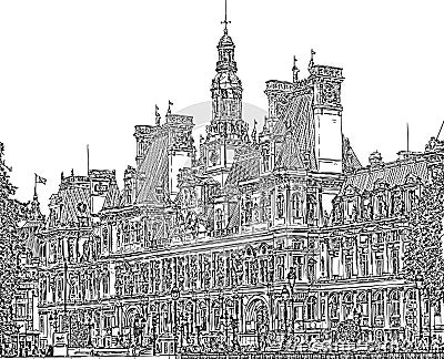 Town Hall of Paris Vector Illustration