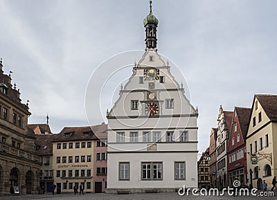 Town Hall Rathaus at Marktplatz - the main square of Rothenburg ob der Tauber, Germany Editorial Stock Photo