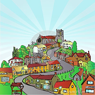 Town on the hill Vector Illustration