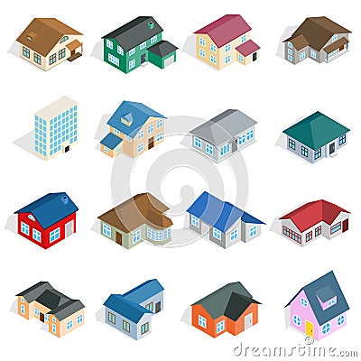 Town house cottage set, isometric 3d style Stock Photo