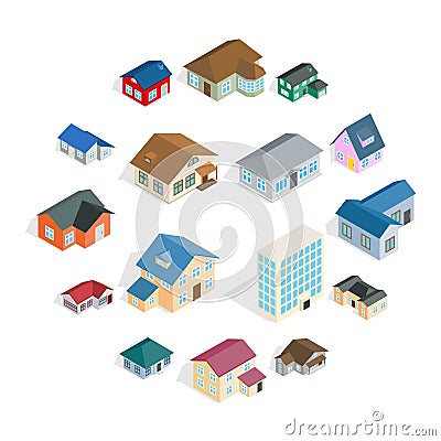 Town house cottage set, isometric 3d style Vector Illustration