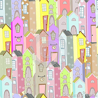 Town houses seamless pattern background Vector Illustration