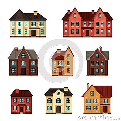 Town icon set of cottages and houses Vector Illustration
