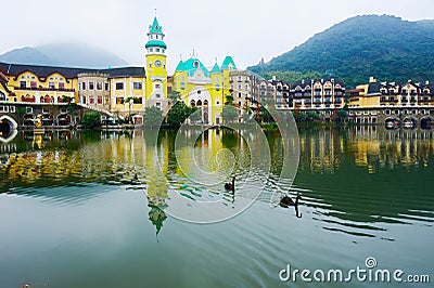 The town and lake water Stock Photo