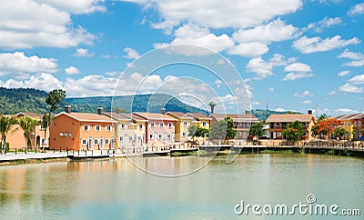 Town on landscape moutain background. Editorial Stock Photo