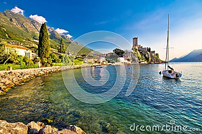 Town of Malcesine castle and waterfront view Stock Photo