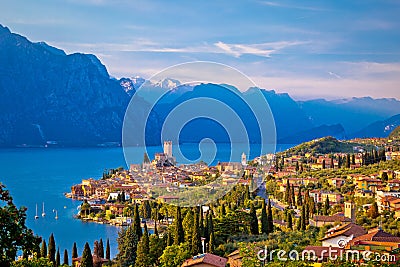 Town of Malcesine on Lago di Garda skyline view Stock Photo