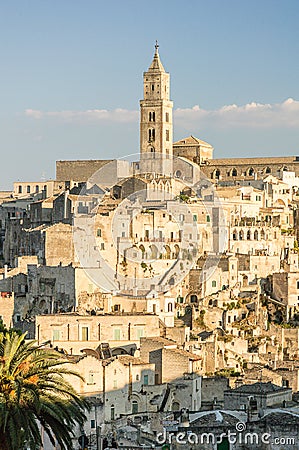The town of Matera with caracteristic rocks and Stock Photo