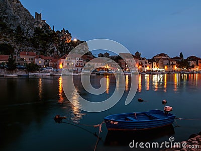 Town Omis - twilight Editorial Stock Photo