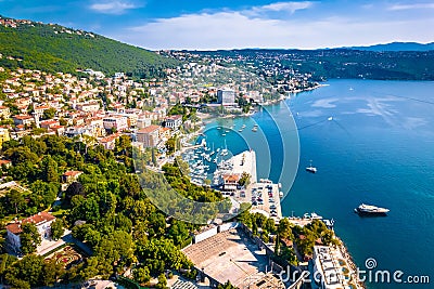 Town of Opatija waterfront aerial view Stock Photo