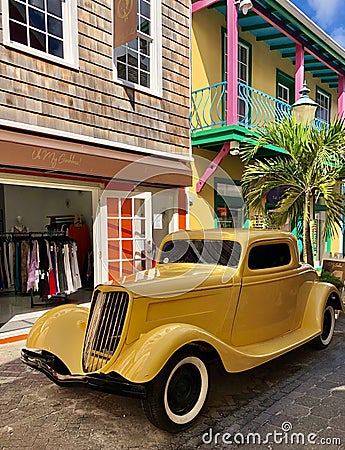 Old decorative car in Philipsburg, Sint Maarten Editorial Stock Photo