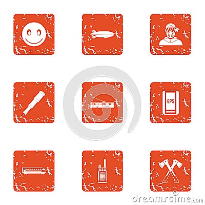 Town planning icons set, grunge style Vector Illustration