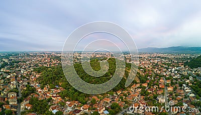 Town of Plovdiv in Bulgaria in valley of Rhodope mountains. Panorama, top view Stock Photo