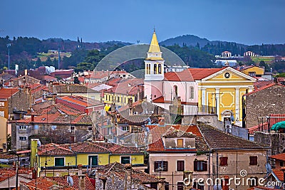 Town of Porec rooftops and coastline view Stock Photo