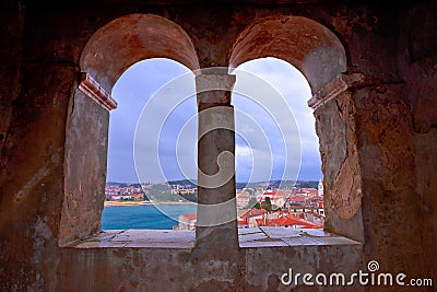 Town of Porec view from church tower window Stock Photo