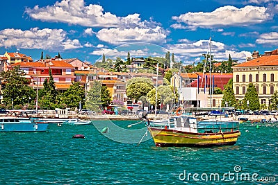 Town of Rovinj colorful waterfront and harbor view Stock Photo