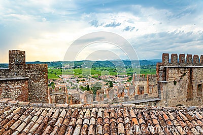 Town of Soave and its medieval castle Castello di Soave Stock Photo