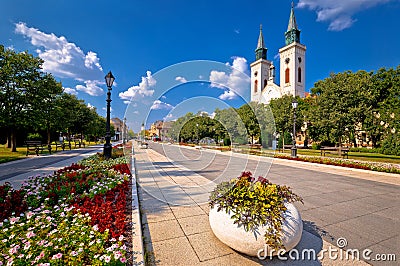 Town of Sombor square and church view Stock Photo