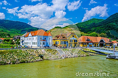 The town of Spitz an der Donau along the Danube River in the picturesque Wachau Valley, a UNESCO World Heritage Site, in Editorial Stock Photo