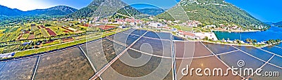 Town of Ston bay and salt fields aerial panoramic view Stock Photo