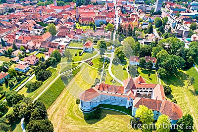 Town of Varazdin historic center and famous landmarks aerial view Stock Photo