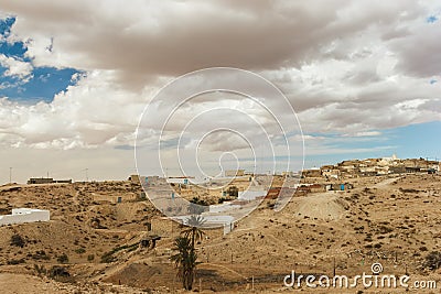 Town where the Berbers live in the Sahara desert, home of the troglodytes. Tunisia. Stock Photo