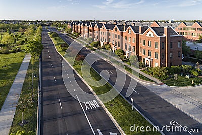 Townhomes Along Boulevard Aerial 3 Stock Photo