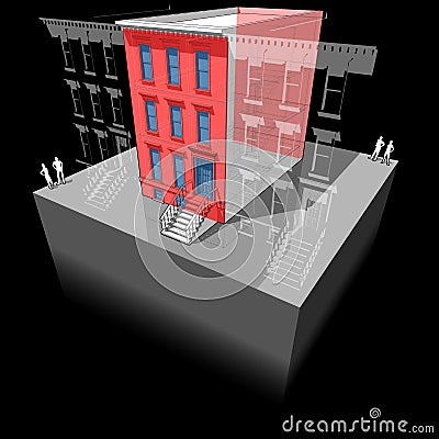 Townhouse with additional wall insulation and new windows Vector Illustration