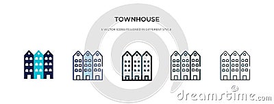 Townhouse icon in different style vector illustration. two colored and black townhouse vector icons designed in filled, outline, Vector Illustration
