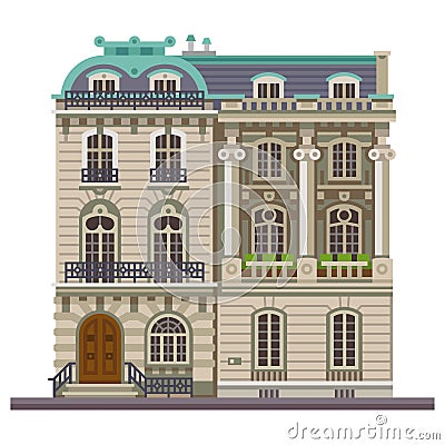 Townhouse. Shops and cafes Cartoon Illustration