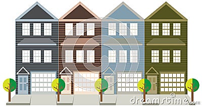 Townhouse with Tandem Color Garage vector illustration Vector Illustration