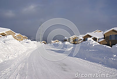 Townhouses after heavy snowstorm Stock Photo