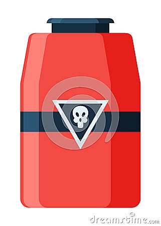 Toxic chemical barrel. Steel tank with dangerous waste. Container with skull icon in flat style. Dangerous substance Vector Illustration